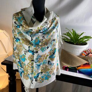 Floral Scarf With Butterflies